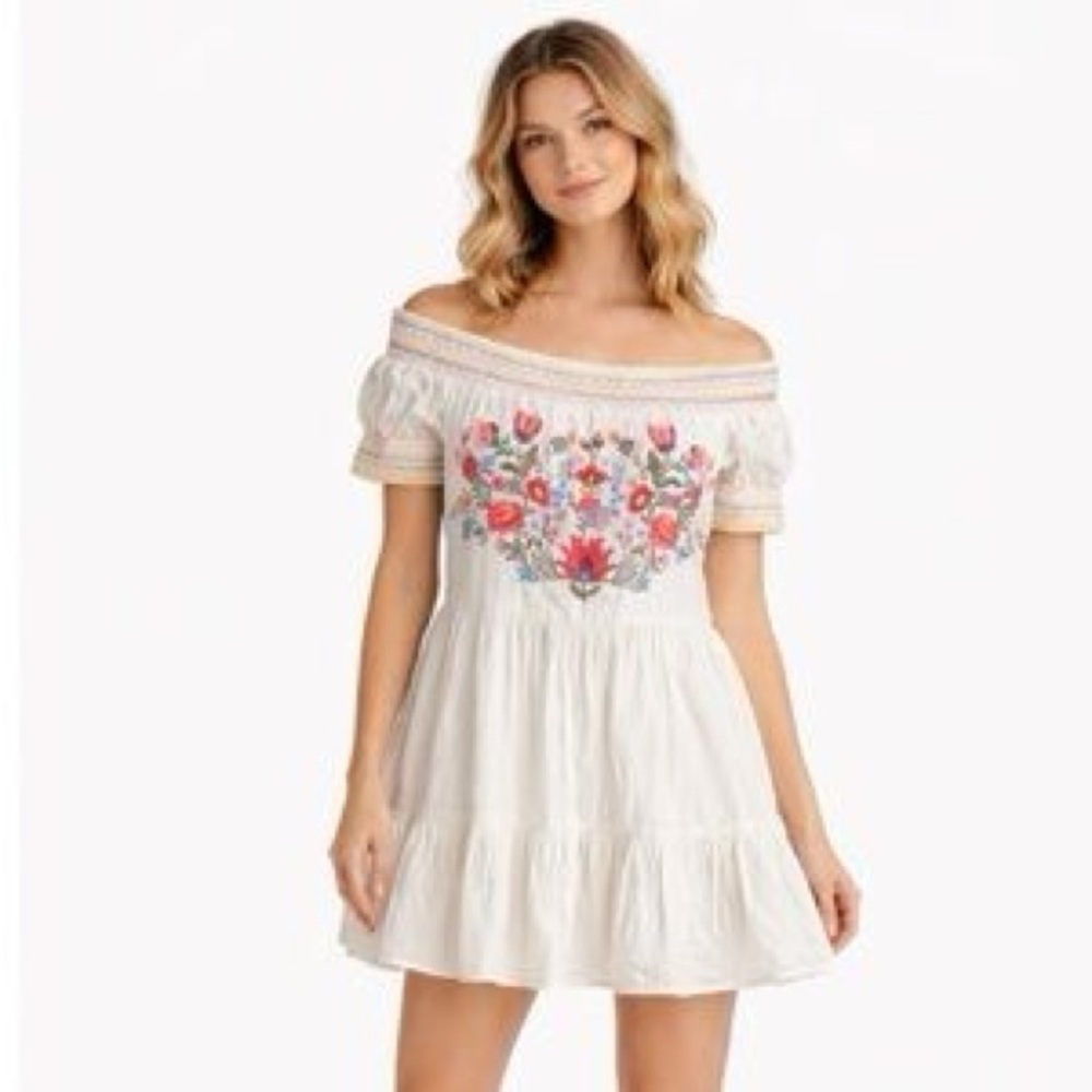 Forever 21 White Girls’ Embroidered Floral Tiered Dress Size L - Picture 4 of 4
